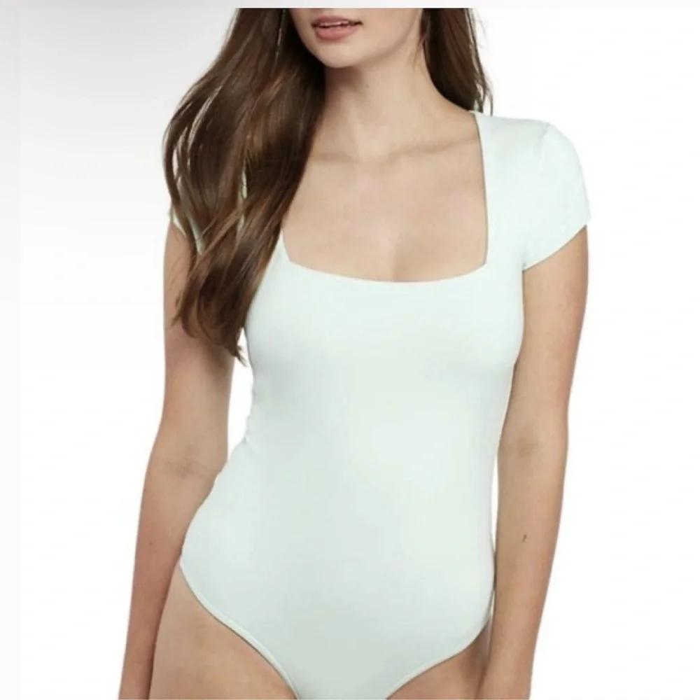 Free People Square Neck Cap Sleeve Bodysuit - Sage